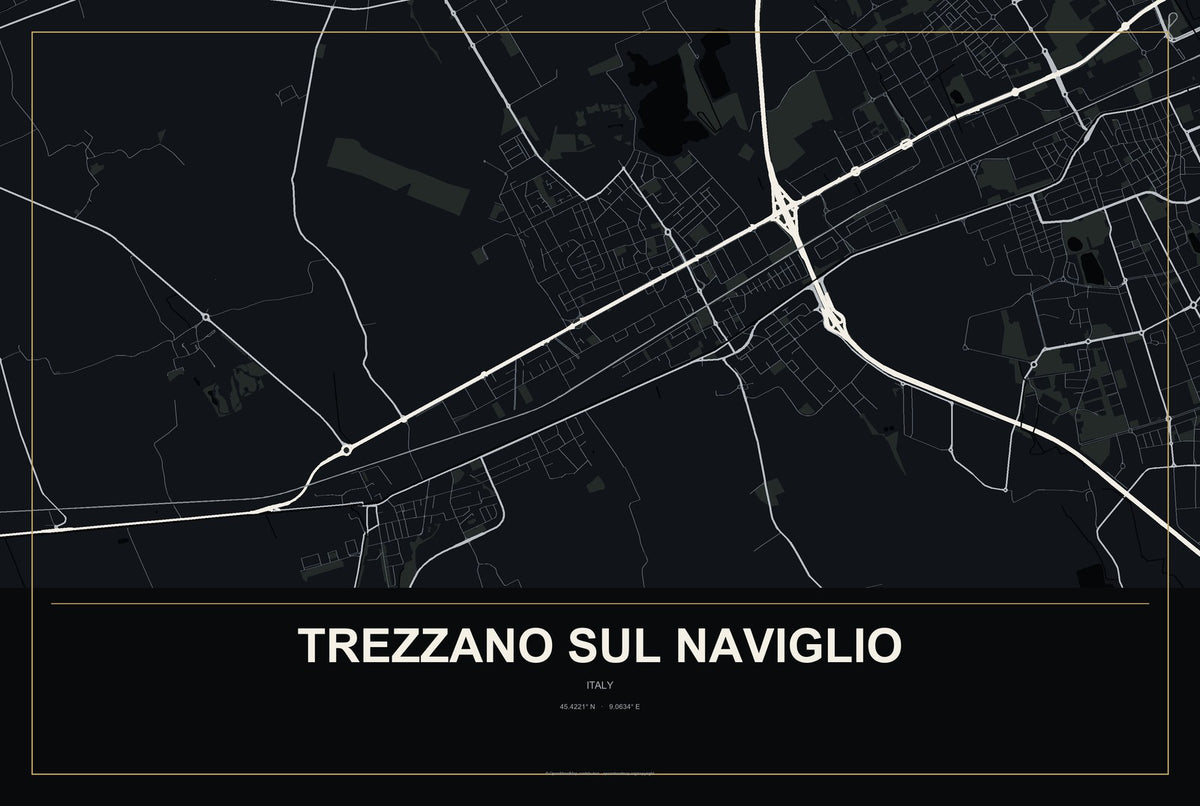 Trezzano sul Naviglio, Italy City Map Aluminum Sign in Metropolitan Noir style