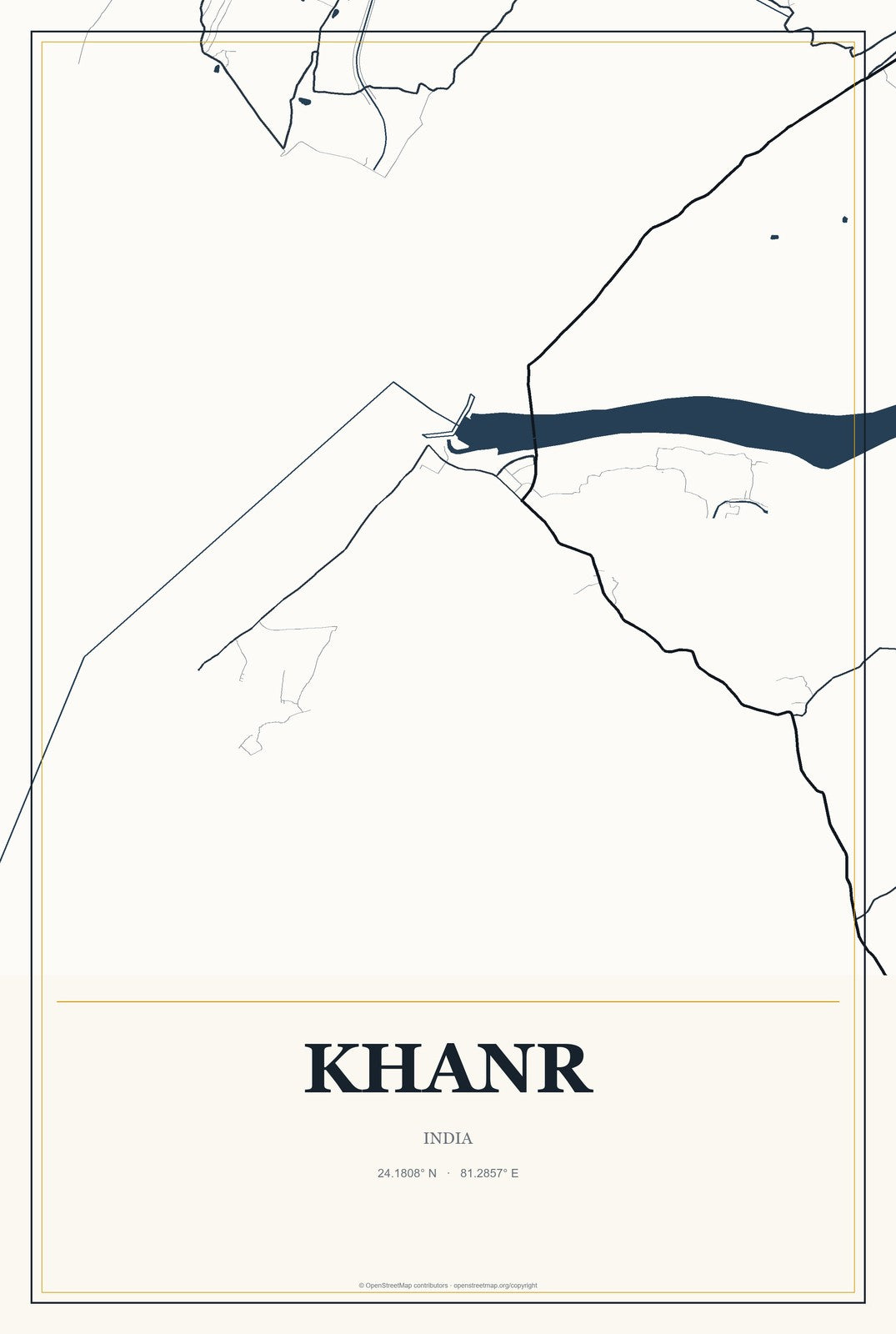 Khanr, India City Map Aluminum Sign in Citrine Modern style