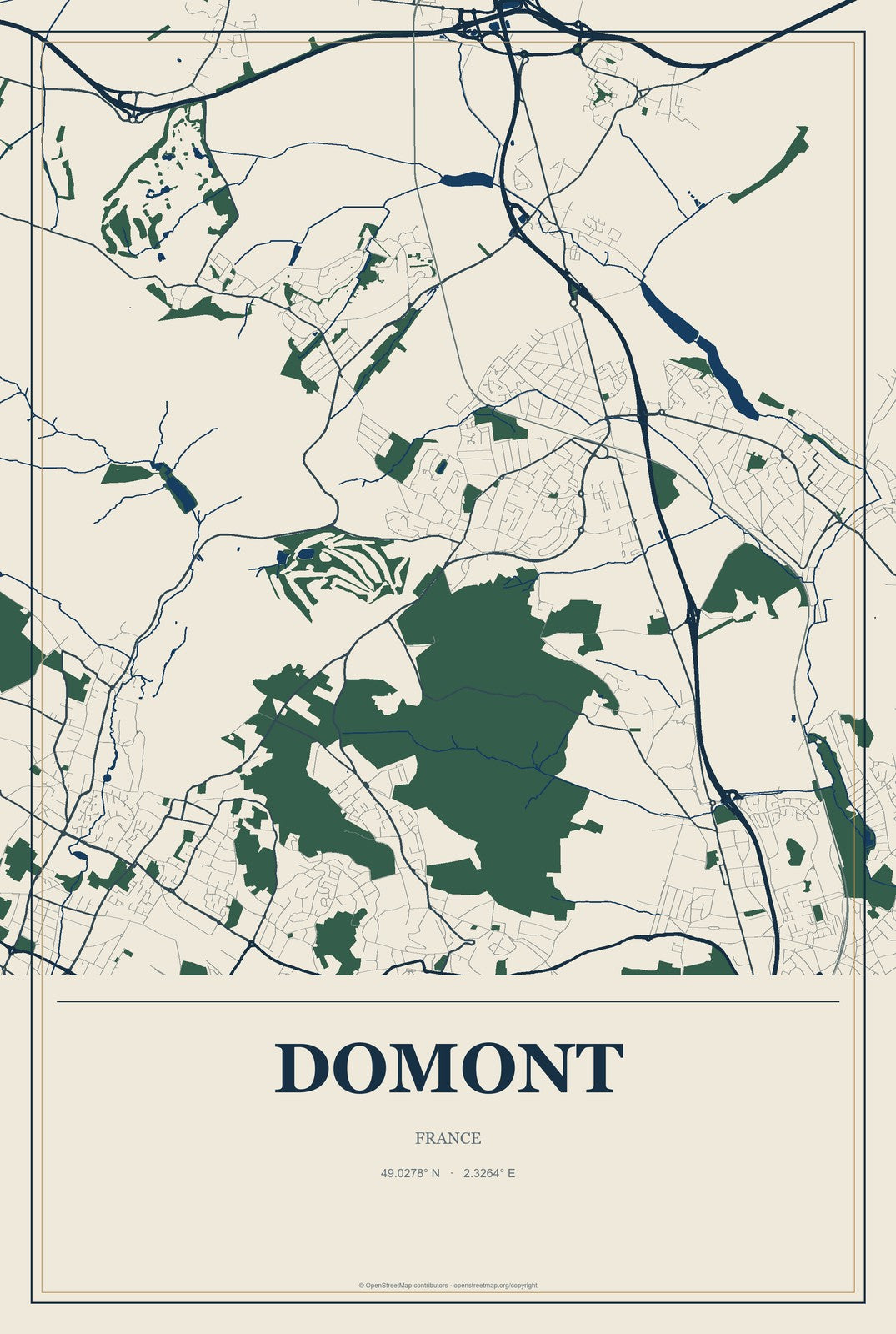 Domont, France City Map Aluminum Sign in Coastal Cutout style