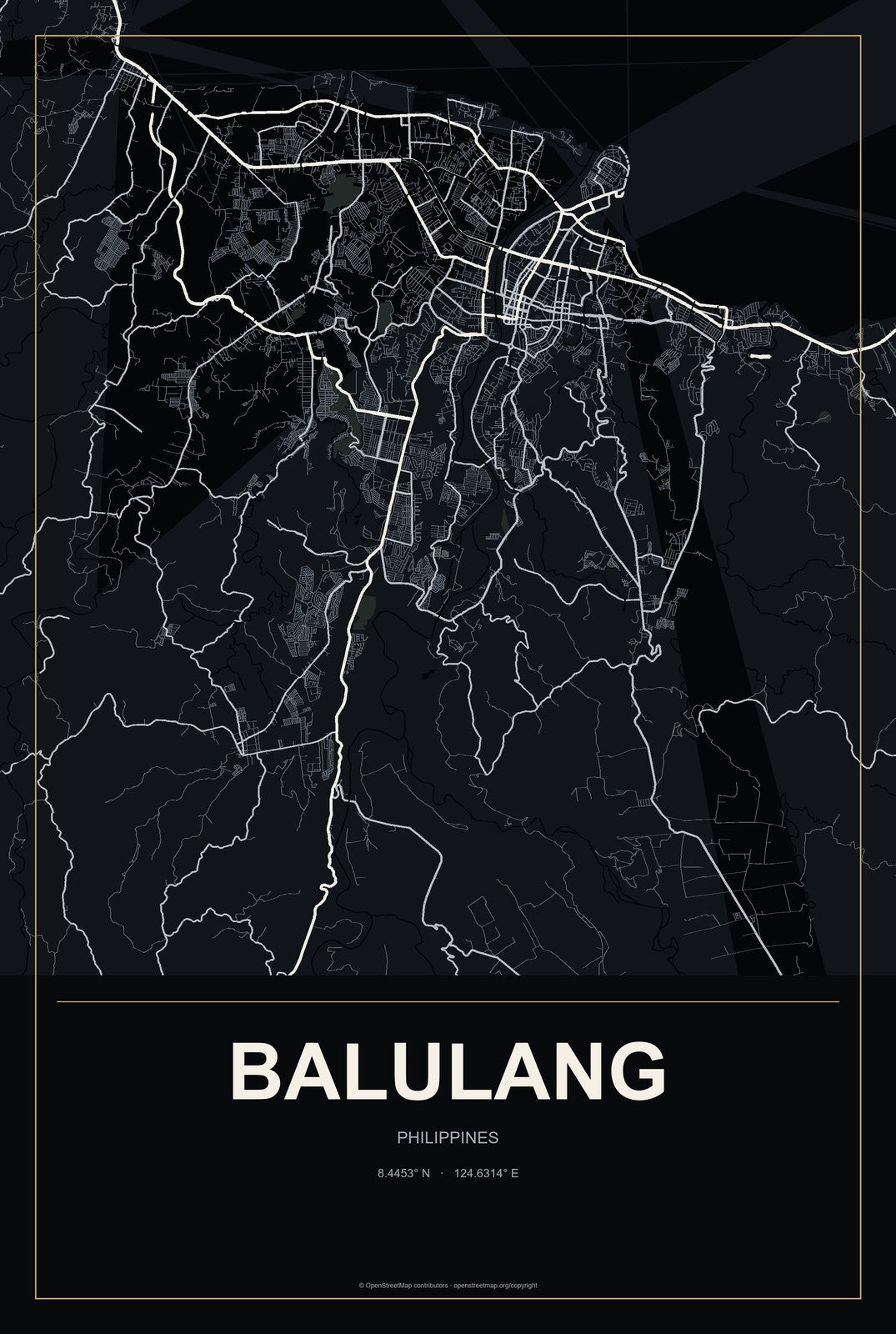 Balulang, Philippines City Map Aluminum Sign in Metropolitan Noir style
