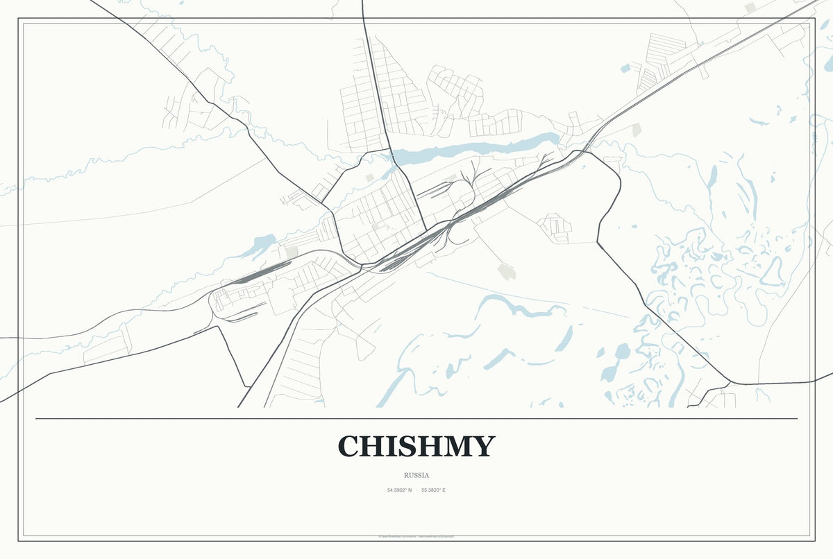 Chishmy, Russia City Map Aluminum Sign in Gallery Air style