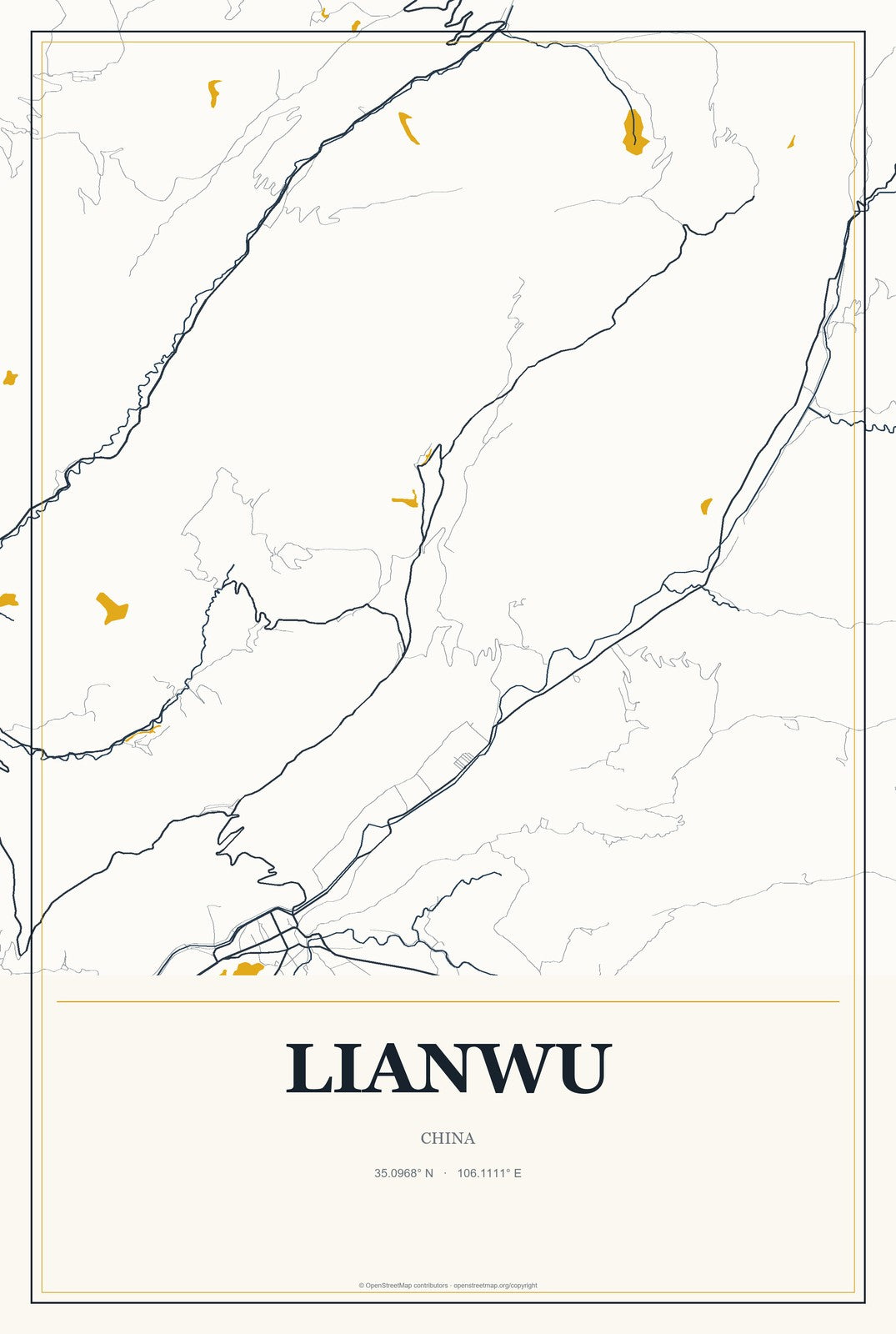 Lianwu, China City Map Aluminum Sign in Citrine Modern style