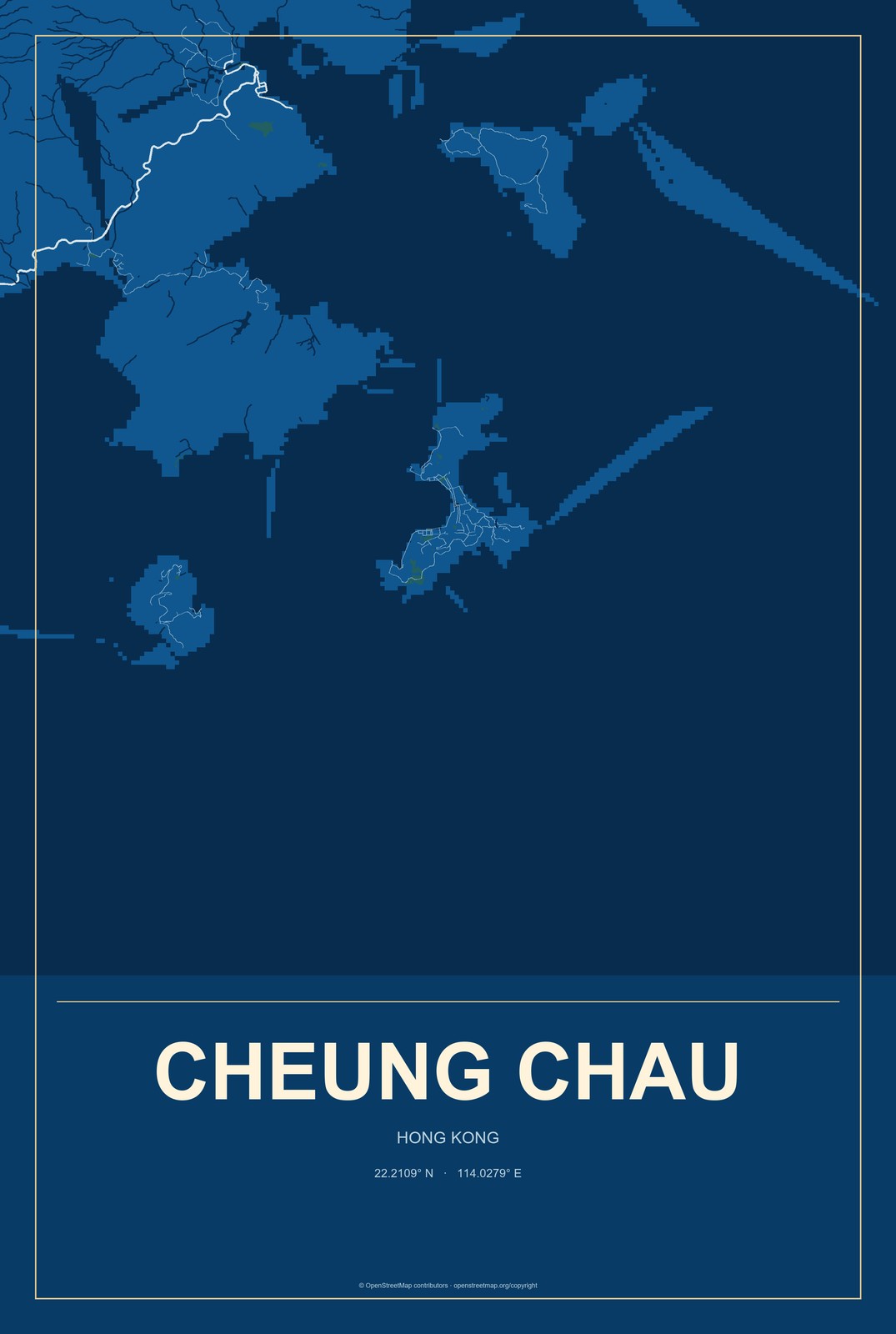 Cheung Chau, Hong Kong City Map Aluminum Sign in Harbor Cobalt style