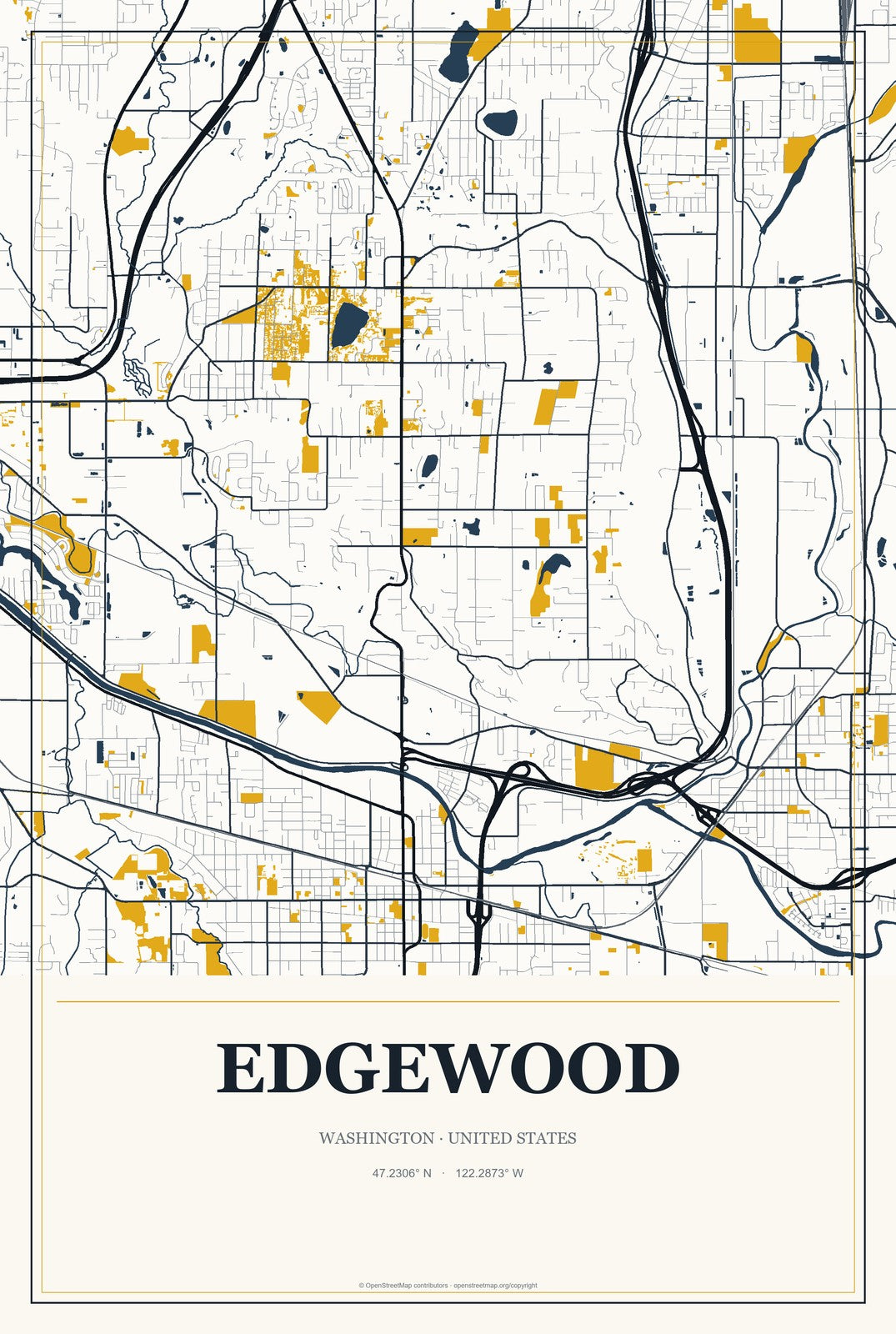 Edgewood, Washington City Map Aluminum Sign in Citrine Modern style