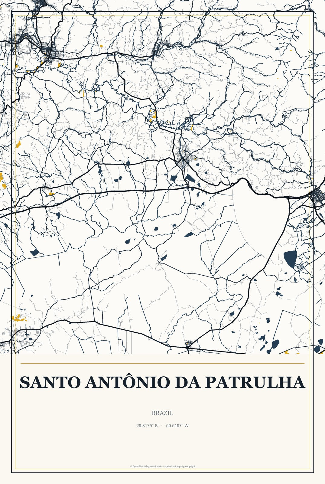 Santo Antônio da Patrulha, Brazil City Map Aluminum Sign in Citrine Modern style