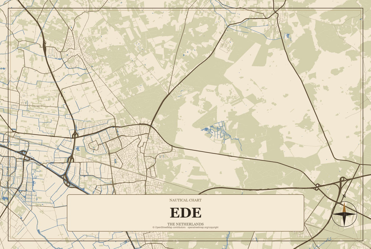 Ede, The Netherlands City Map Aluminum Sign in Heritage Nautical style