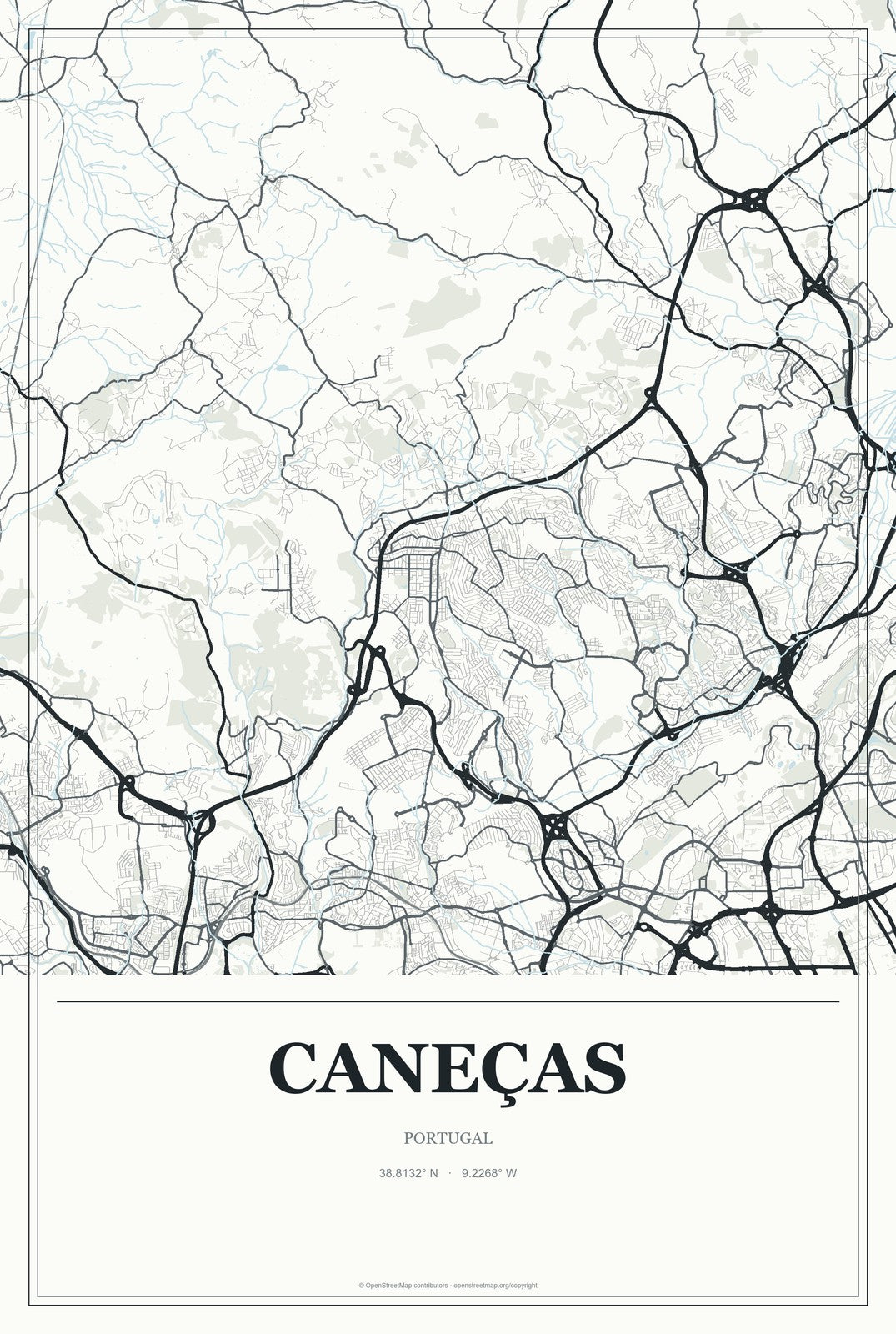 Caneças, Portugal City Map Aluminum Sign in Gallery Air style