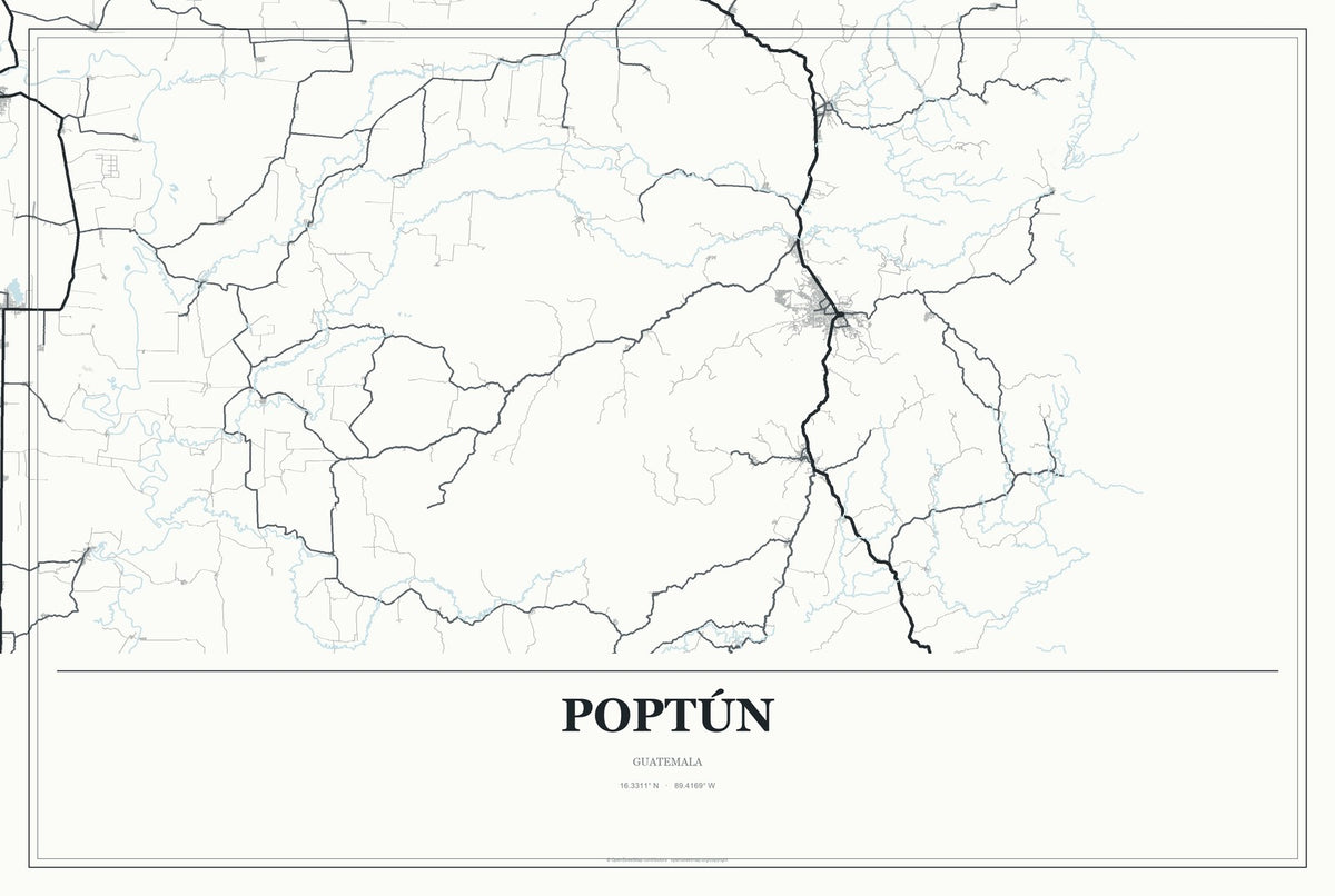 Poptún, Guatemala City Map Aluminum Sign in Gallery Air style