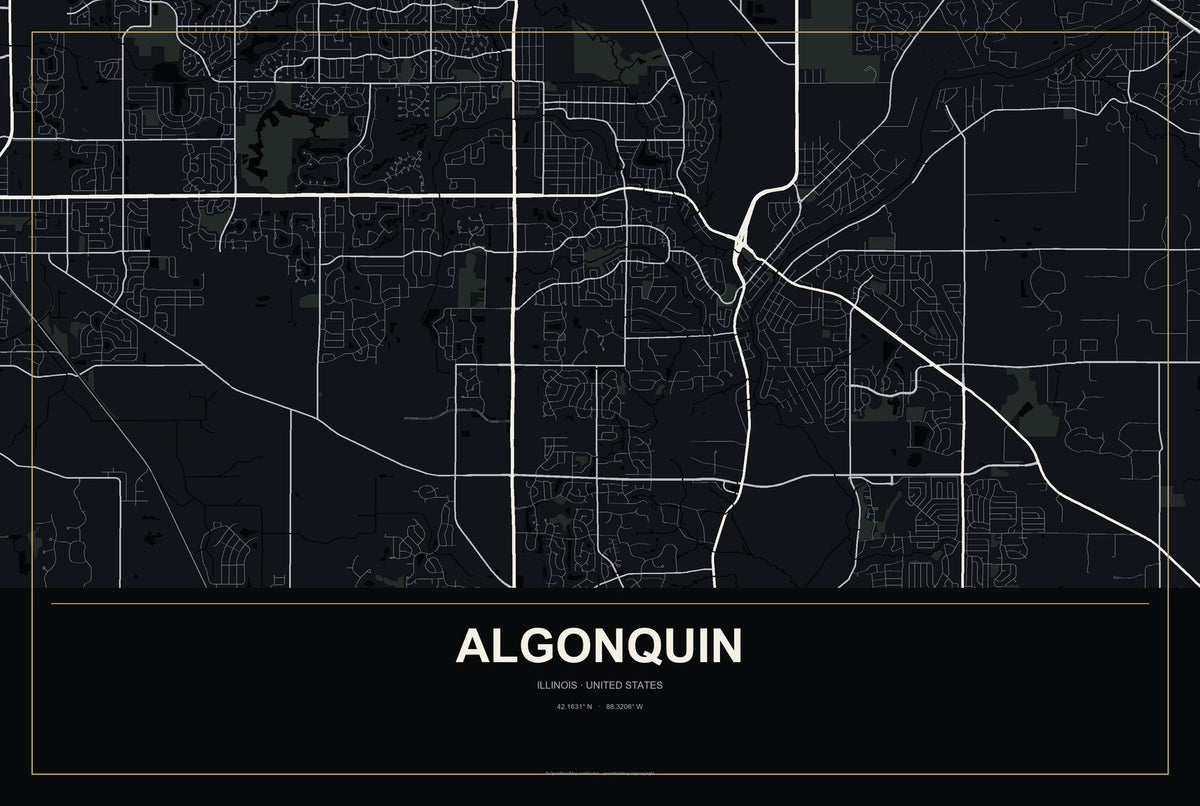 Algonquin, Illinois City Map Aluminum Sign in Metropolitan Noir style