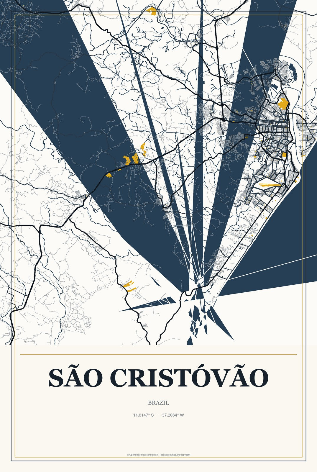 São Cristóvão, Brazil City Map Aluminum Sign in Citrine Modern style