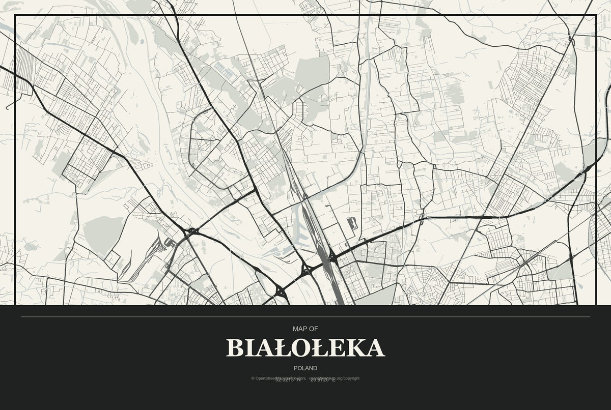 Białołeka, Poland City Map Aluminum Sign in Museum Plaque style