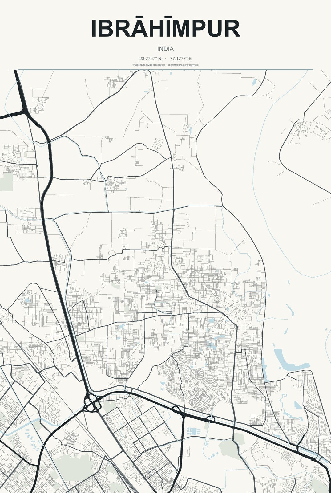 Ibrāhīmpur, India City Map Aluminum Sign in Headline Atlas style