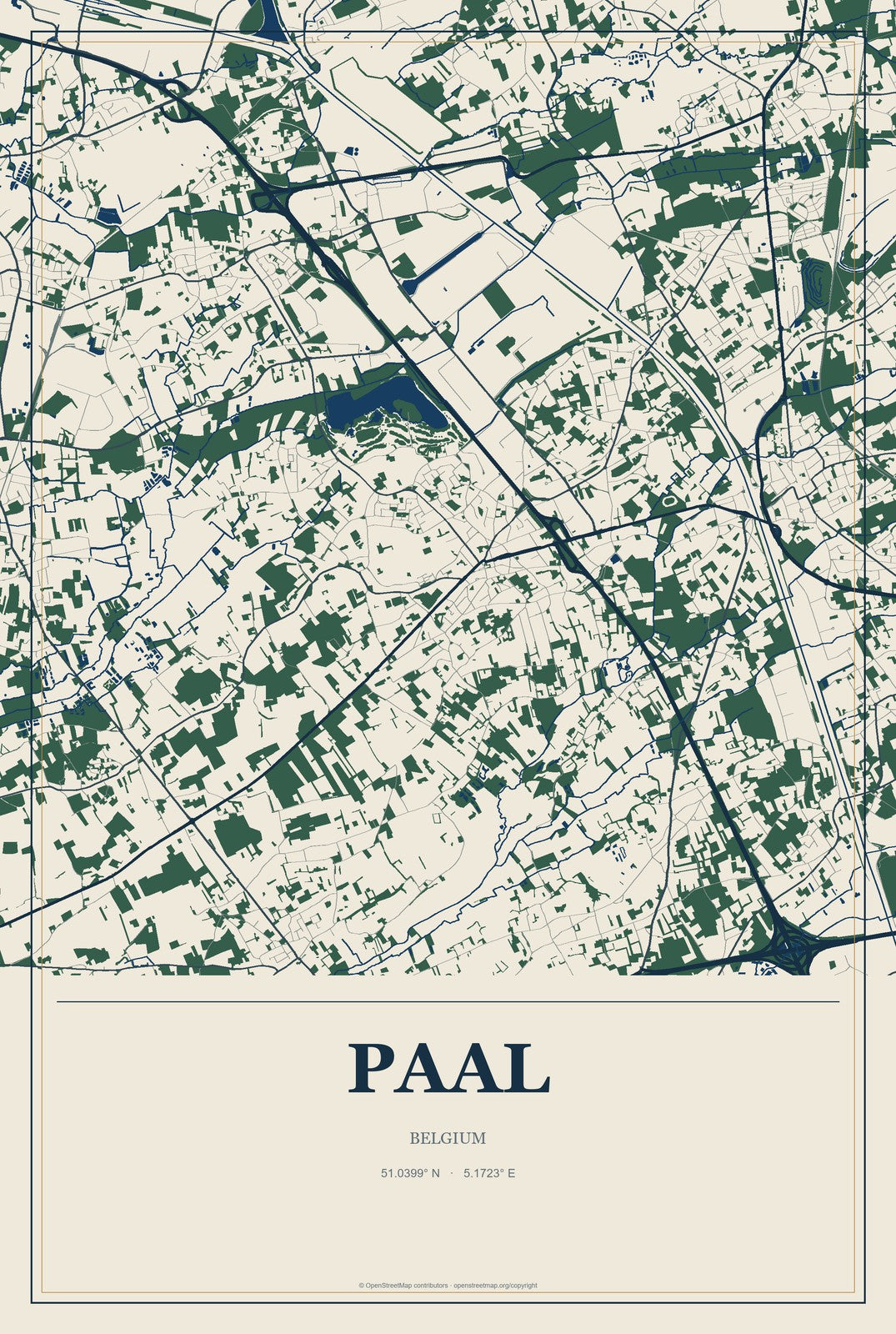 Paal, Belgium City Map Aluminum Sign in Coastal Cutout style