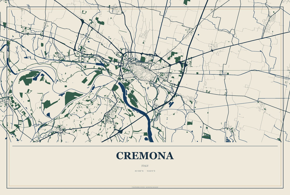 Cremona, Italy City Map Aluminum Sign in Coastal Cutout style