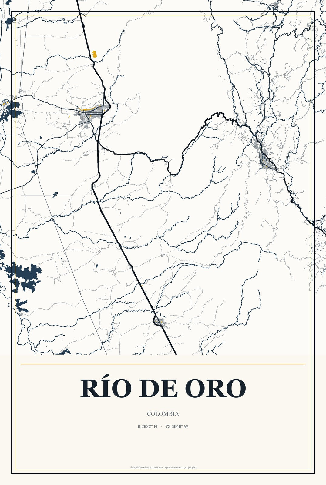 Río de Oro, Colombia City Map Aluminum Sign in Citrine Modern style