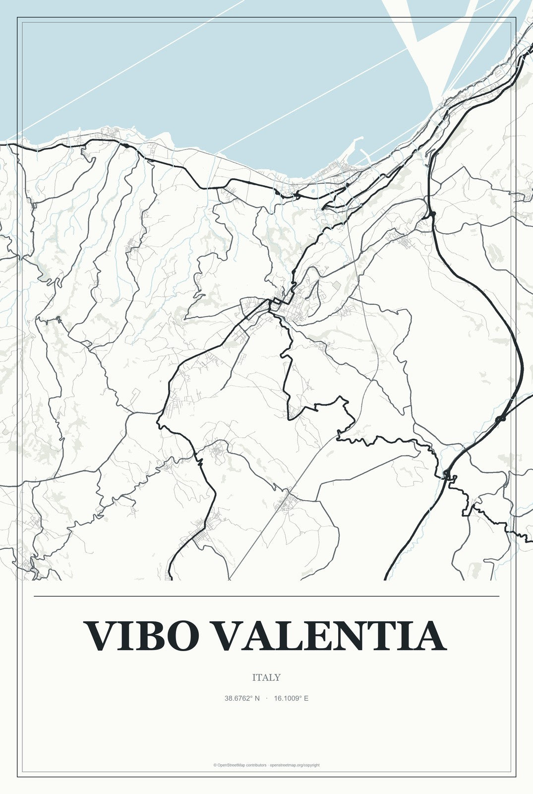 Vibo Valentia, Italy City Map Aluminum Sign in Gallery Air style