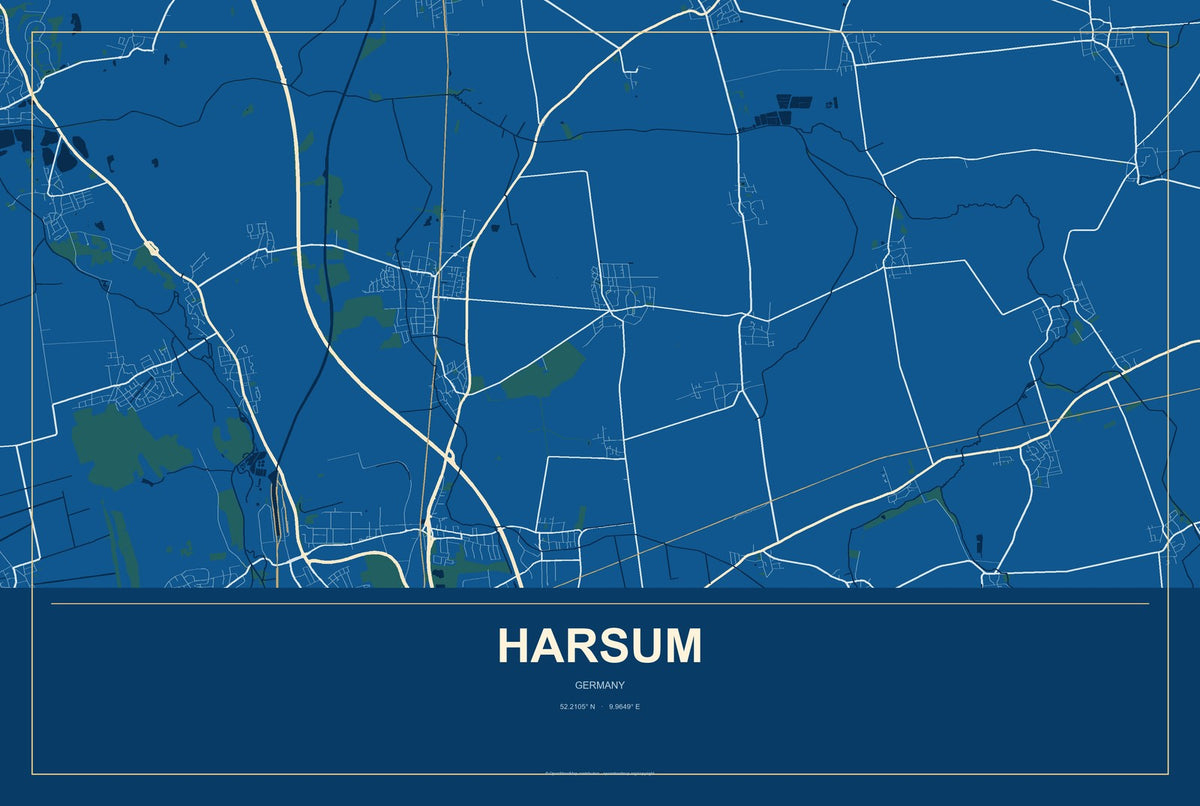 Harsum, Germany City Map Aluminum Sign in Harbor Cobalt style