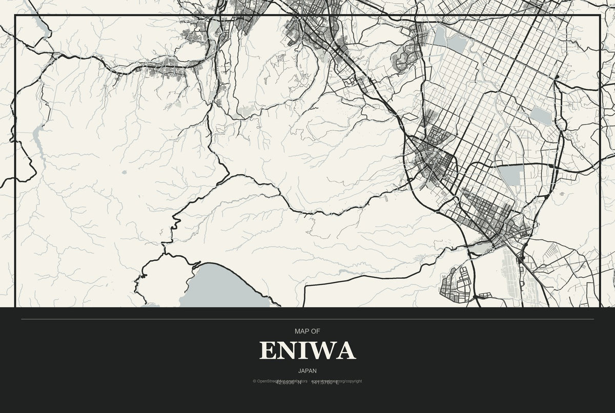 Eniwa, Japan City Map Aluminum Sign in Museum Plaque style