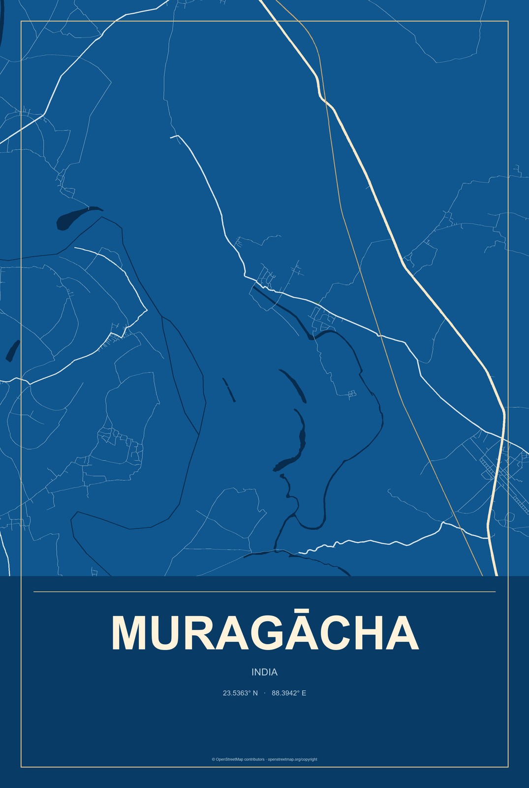 Muragācha, India City Map Aluminum Sign in Harbor Cobalt style