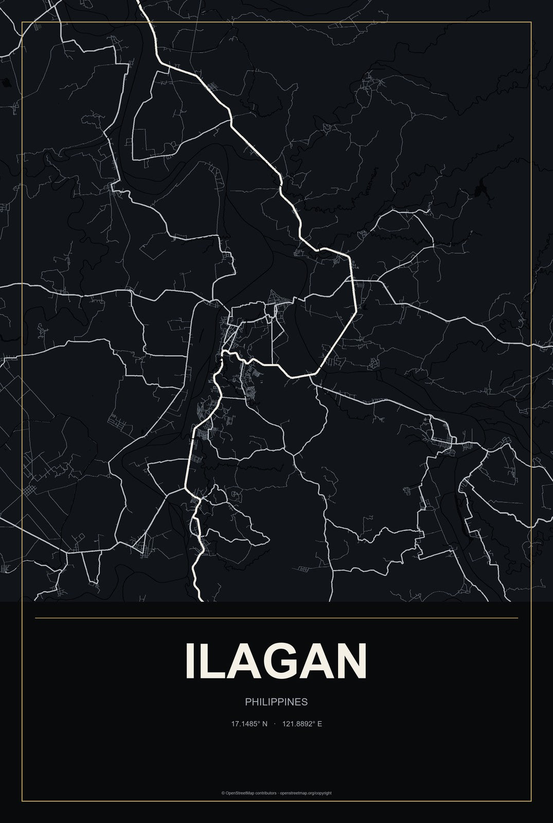 Ilagan, Philippines City Map Aluminum Sign in Metropolitan Noir style