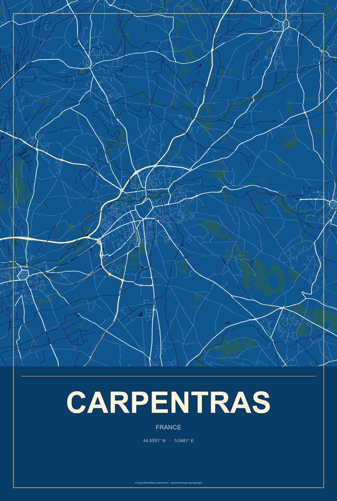 Carpentras, France City Map Aluminum Sign in Harbor Cobalt style