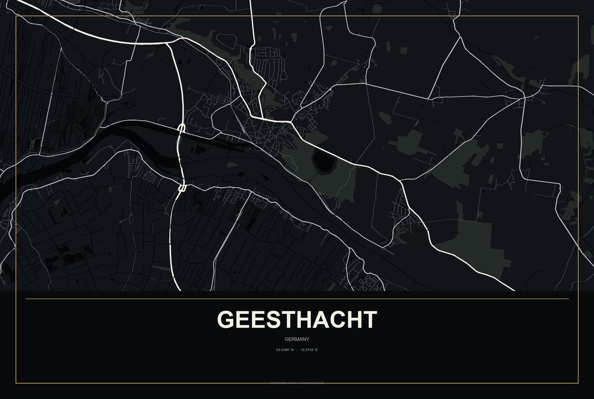 Geesthacht, Germany City Map Aluminum Sign in Metropolitan Noir style