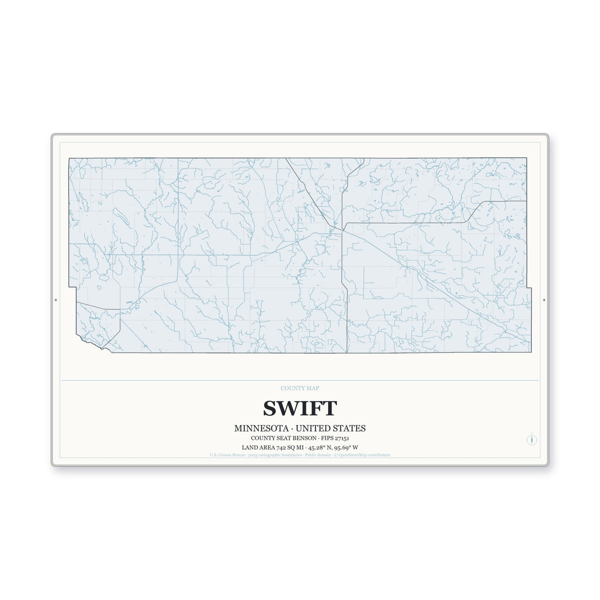 Swift County, Minnesota Map Aluminum Sign in Gallery Air style