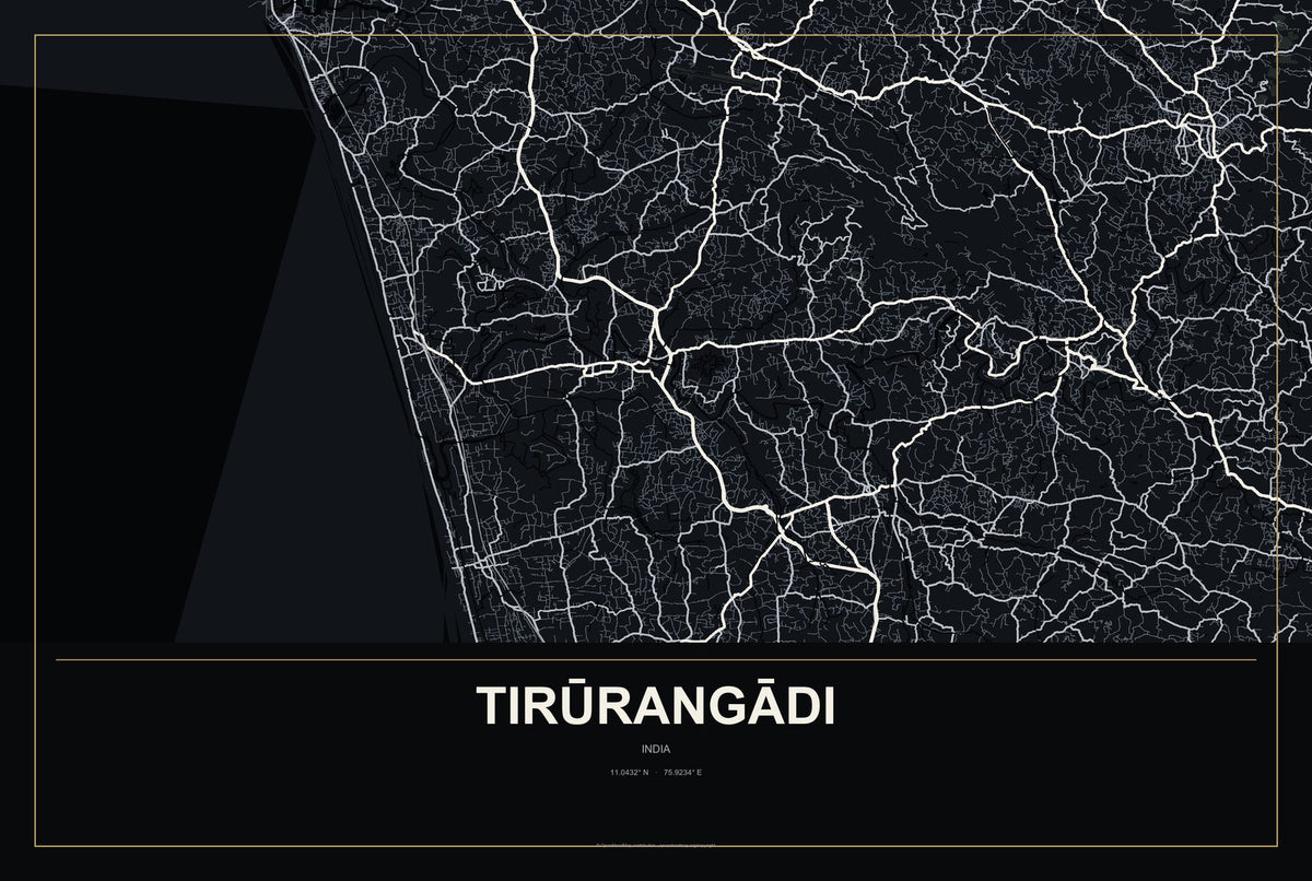 Tirūrangādi, India City Map Aluminum Sign in Metropolitan Noir style