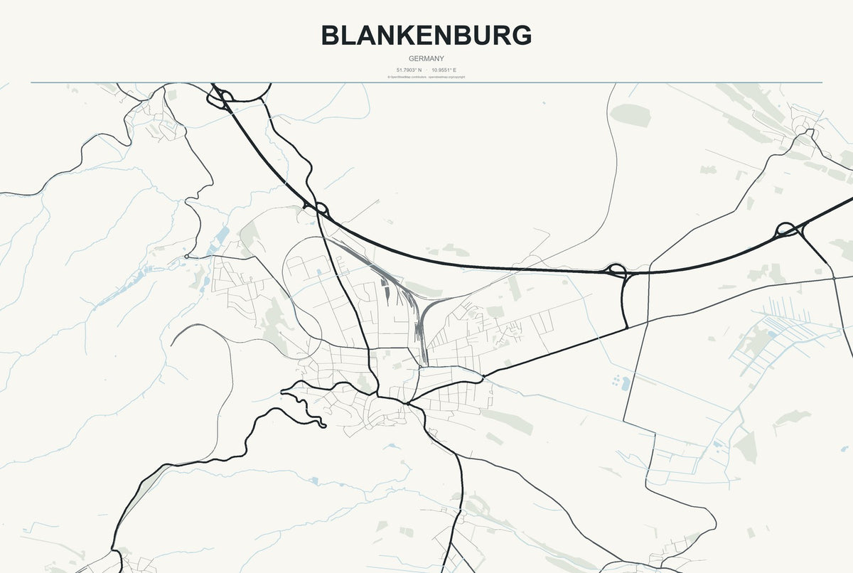 Blankenburg, Germany City Map Aluminum Sign in Headline Atlas style