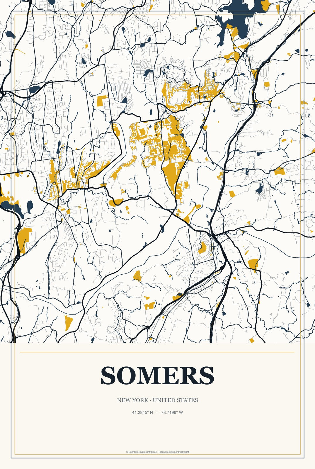 Somers, New York City Map Aluminum Sign in Citrine Modern style