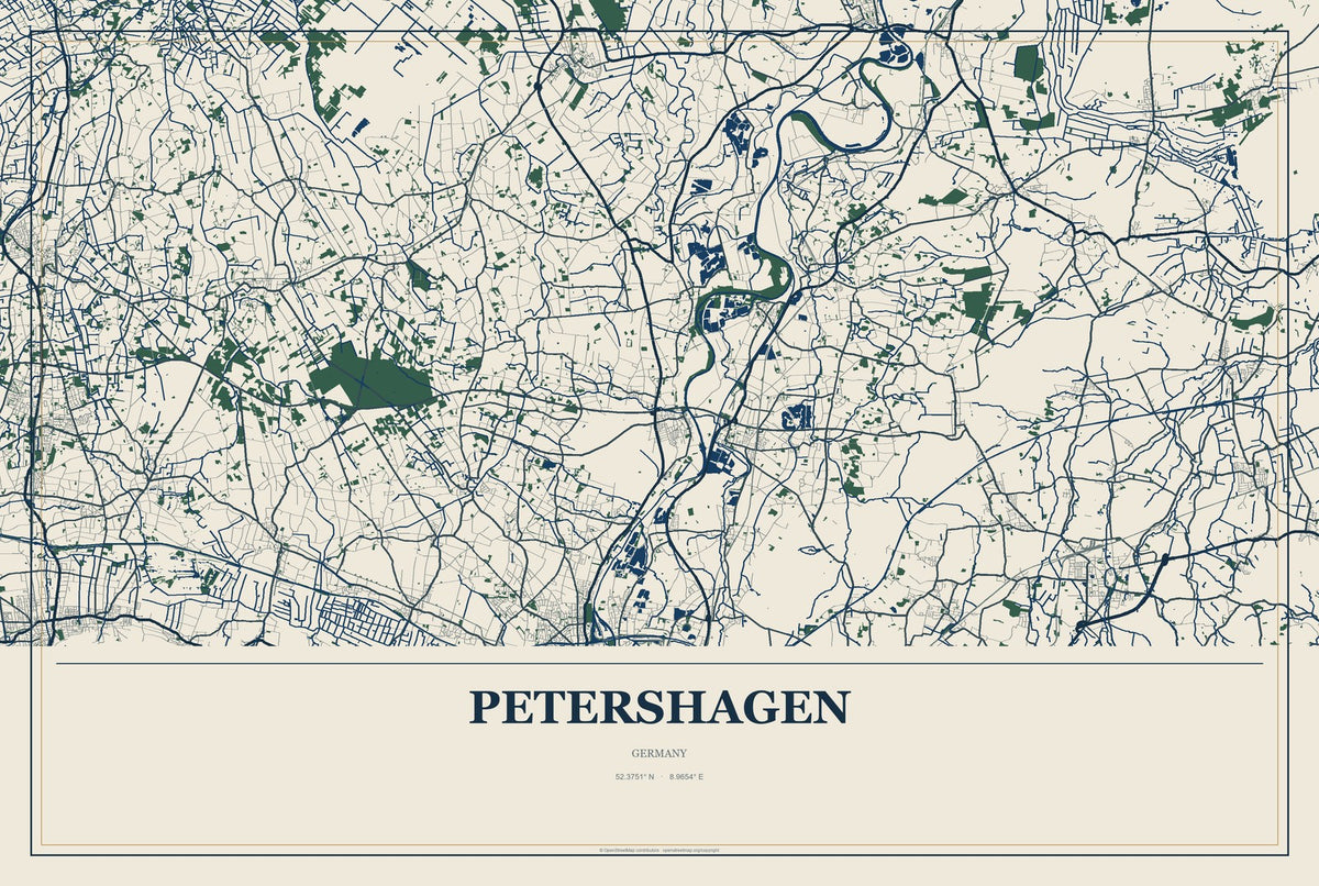 Petershagen, Brandenburg, Germany City Map Aluminum Sign in Coastal Cutout style