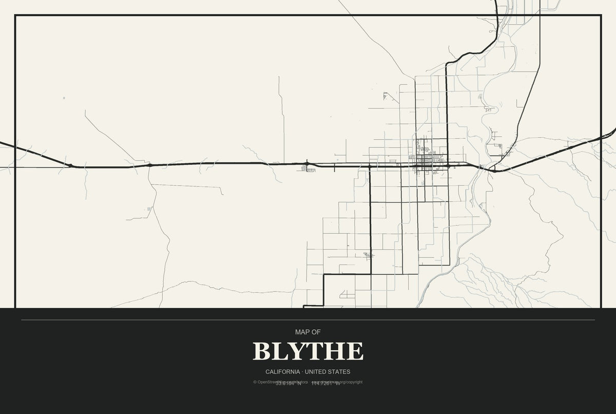 Blythe, California City Map Aluminum Sign in Museum Plaque style