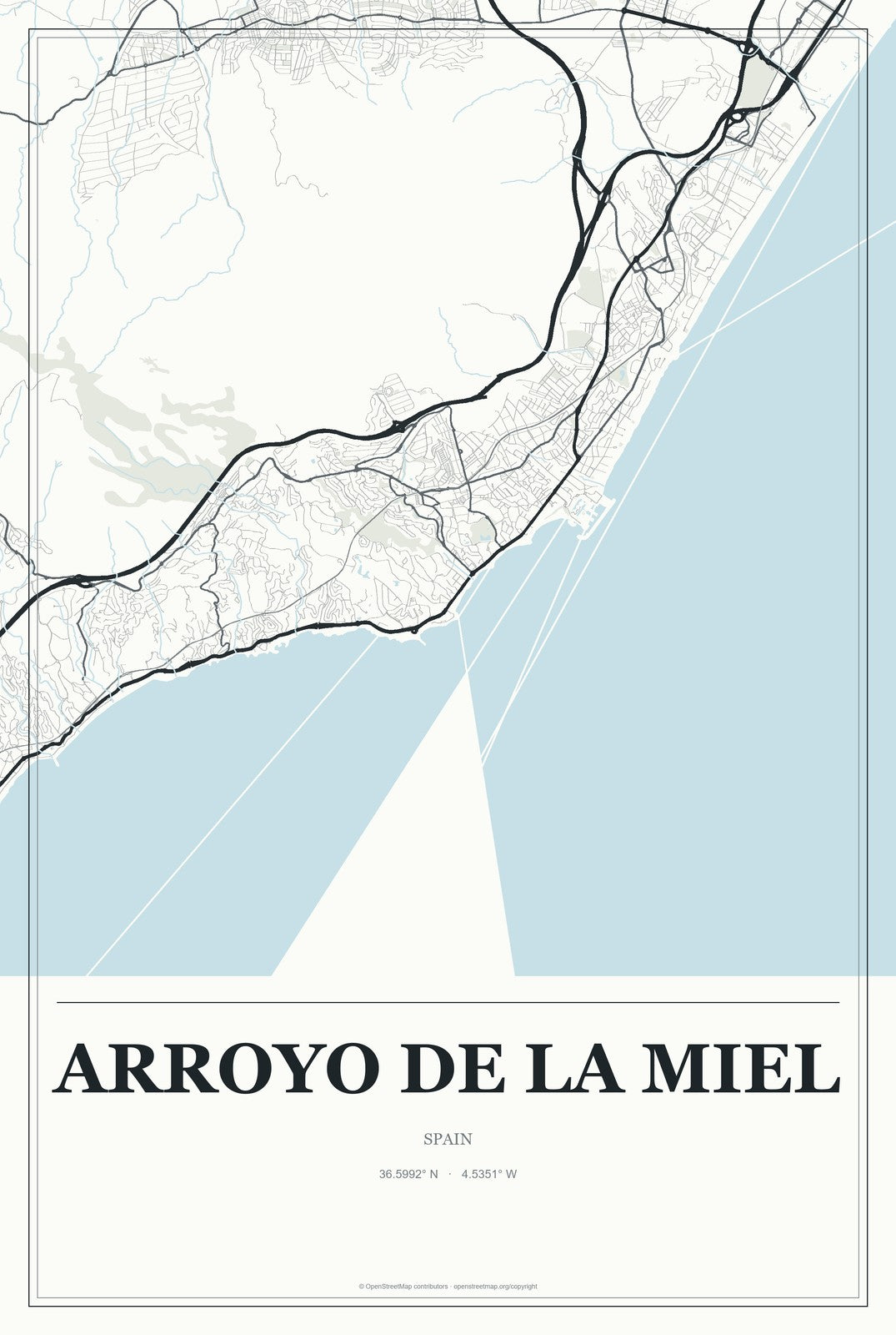 Arroyo de la Miel, Spain City Map Aluminum Sign in Gallery Air style