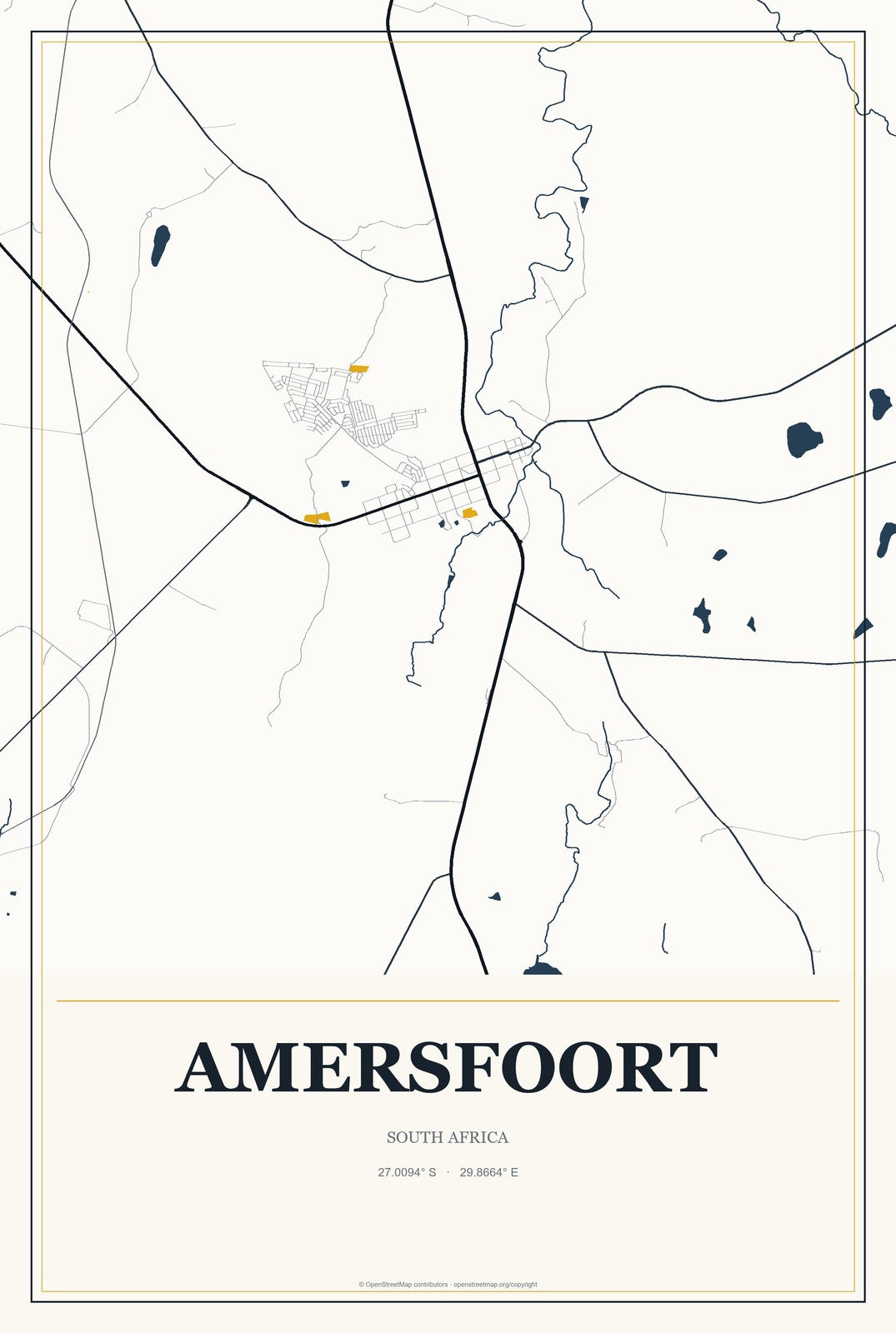 Amersfoort, South Africa City Map Aluminum Sign in Citrine Modern style