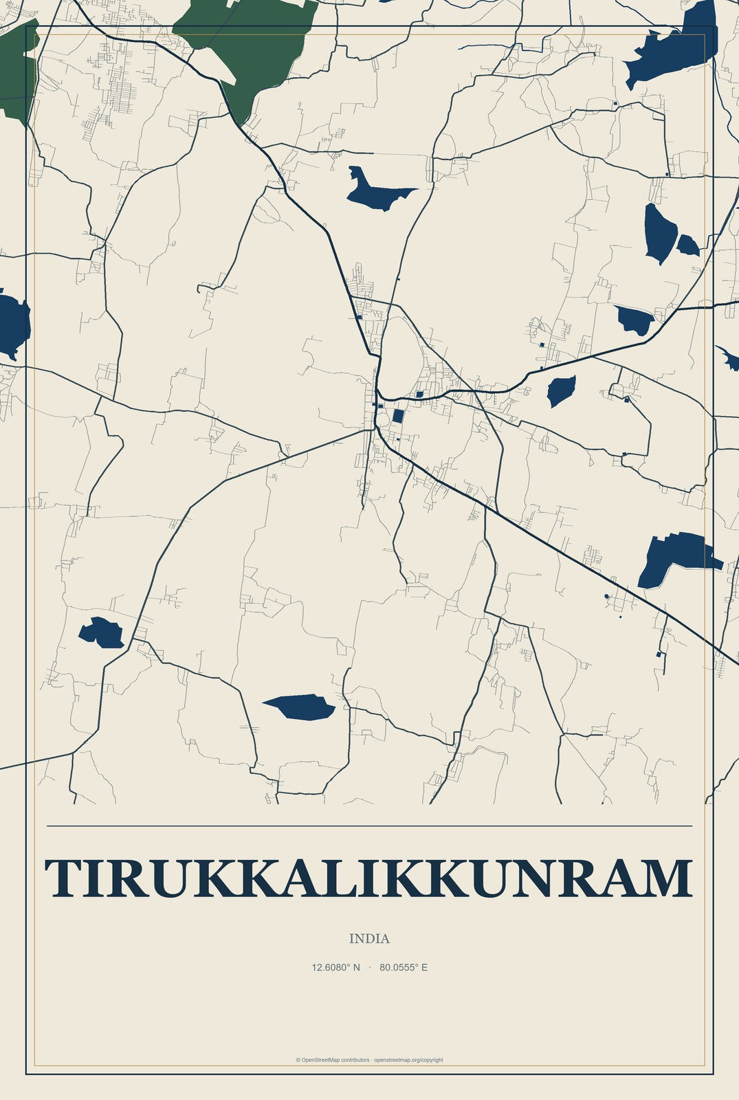 Tirukkalikkunram, India City Map Aluminum Sign in Coastal Cutout style