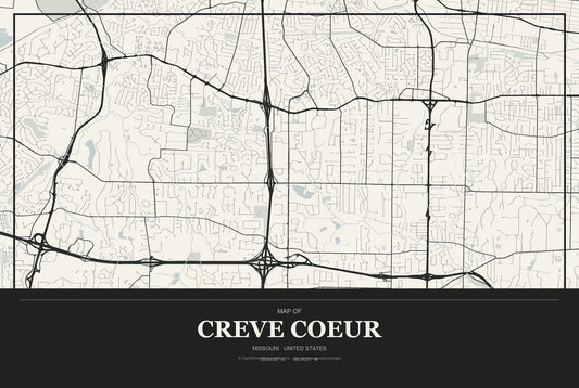 Creve Coeur, Missouri City Map Aluminum Sign in Museum Plaque style