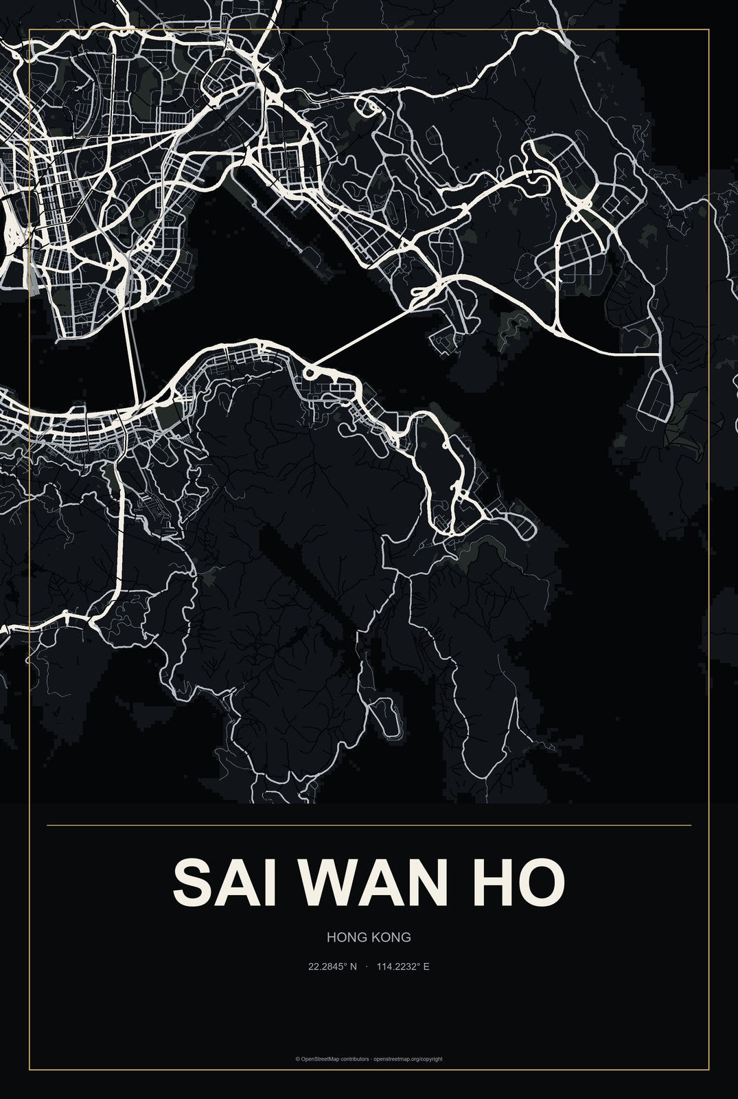 Sai Wan Ho, Hong Kong City Map Aluminum Sign in Metropolitan Noir style
