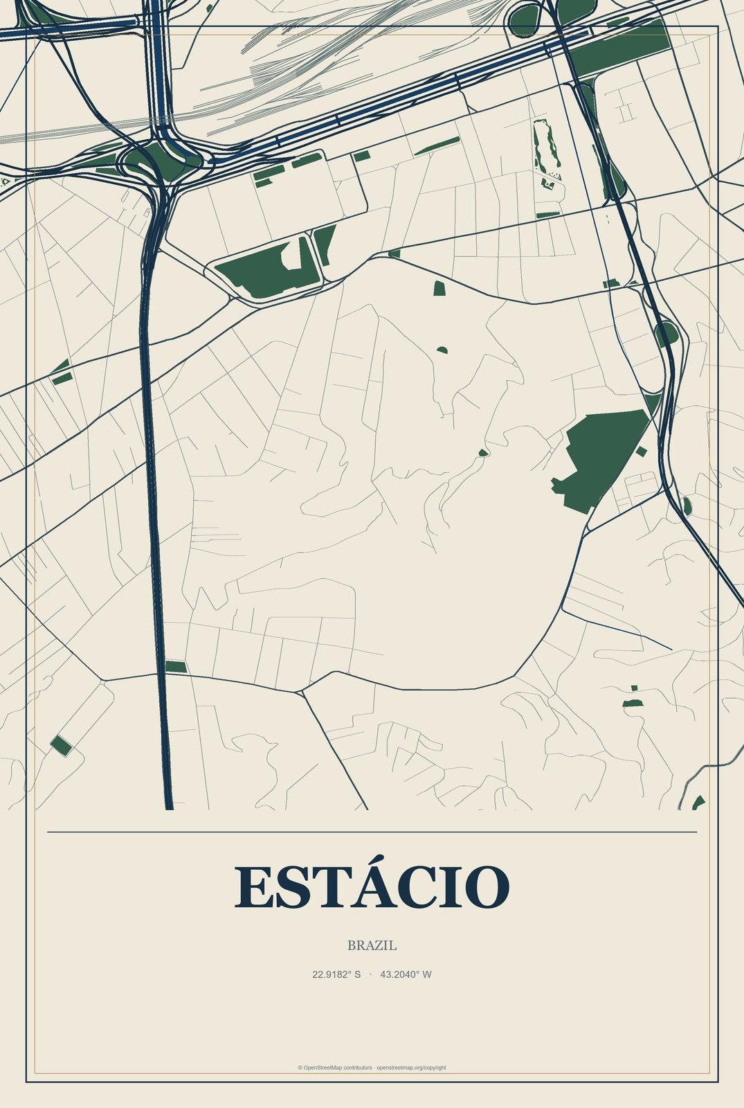 Estácio, Brazil City Map Aluminum Sign in Coastal Cutout style