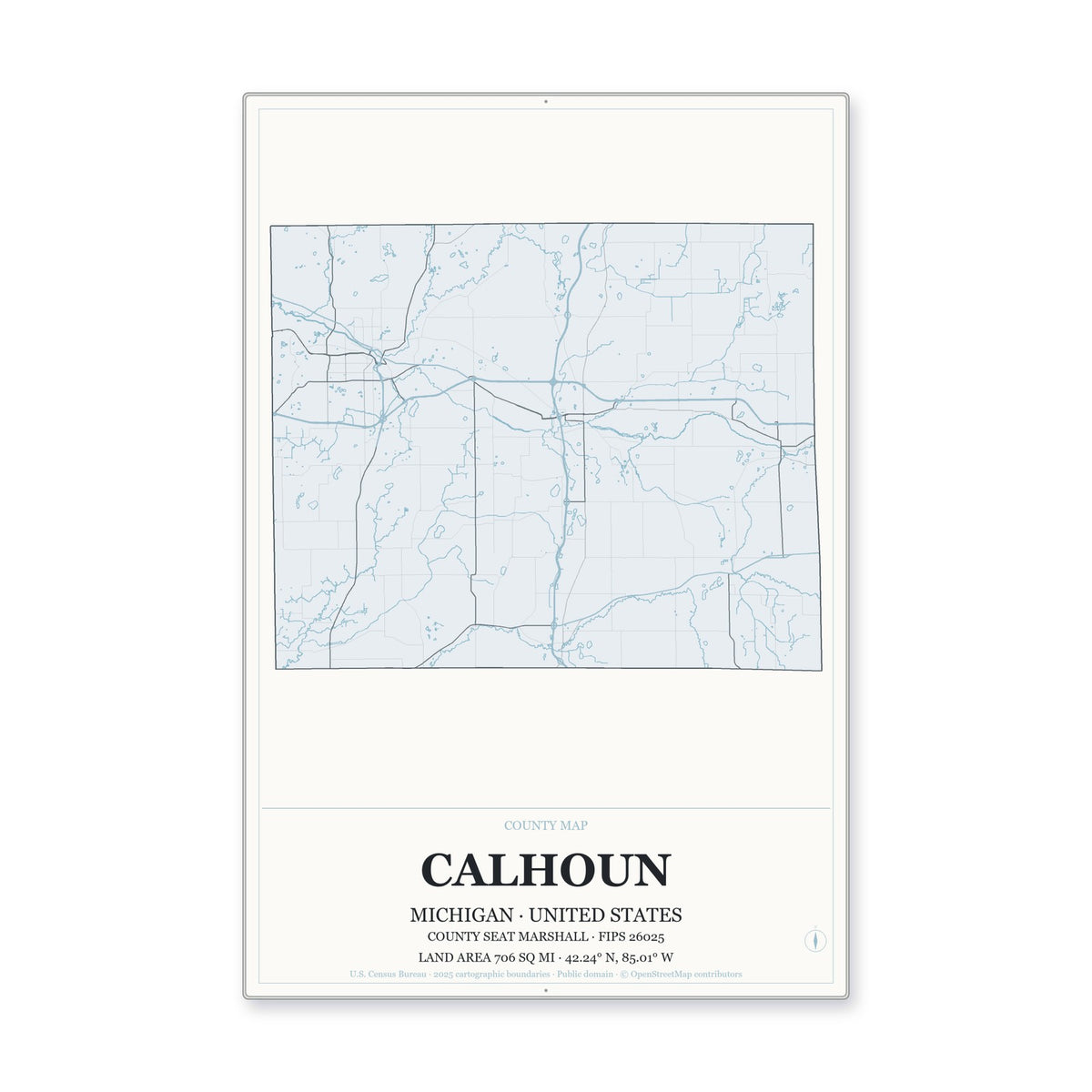 Calhoun County, Michigan Map Aluminum Sign in Gallery Air style