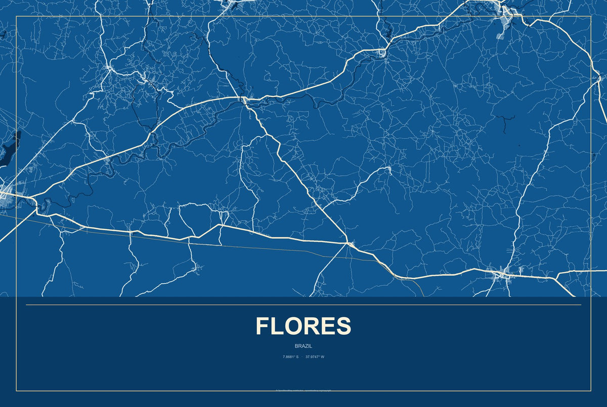 Flores, Brazil City Map Aluminum Sign in Harbor Cobalt style
