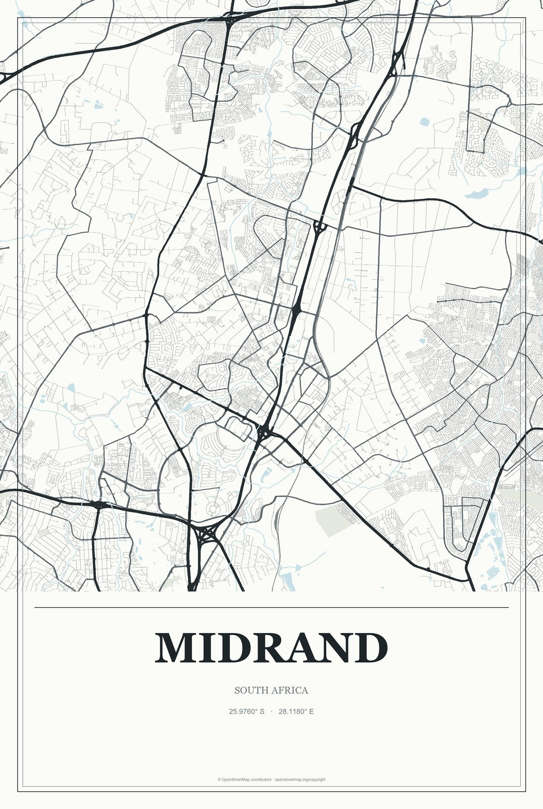 Midrand, South Africa City Map Aluminum Sign in Gallery Air style