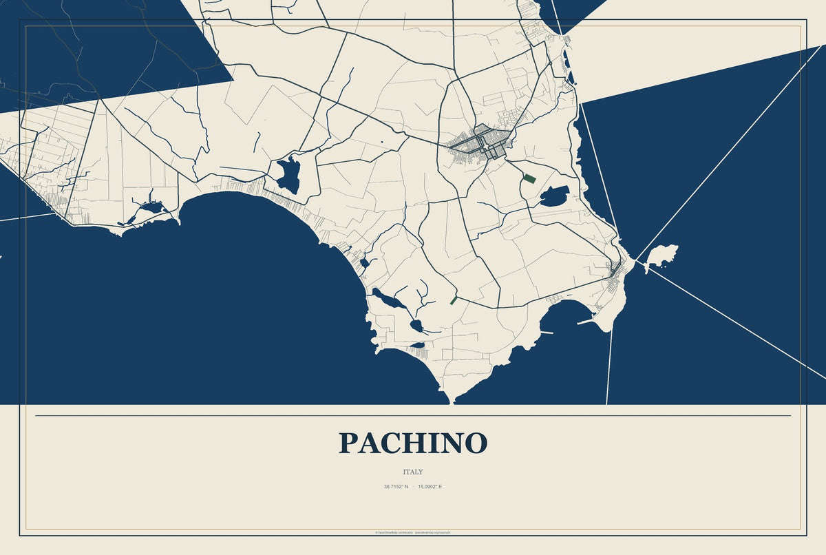 Pachino, Italy City Map Aluminum Sign in Coastal Cutout style