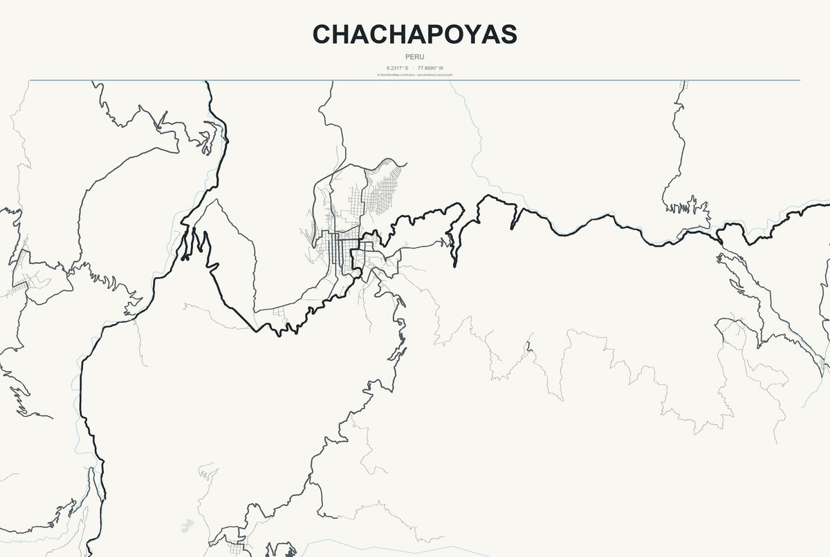 Chachapoyas, Peru City Map Aluminum Sign in Headline Atlas style