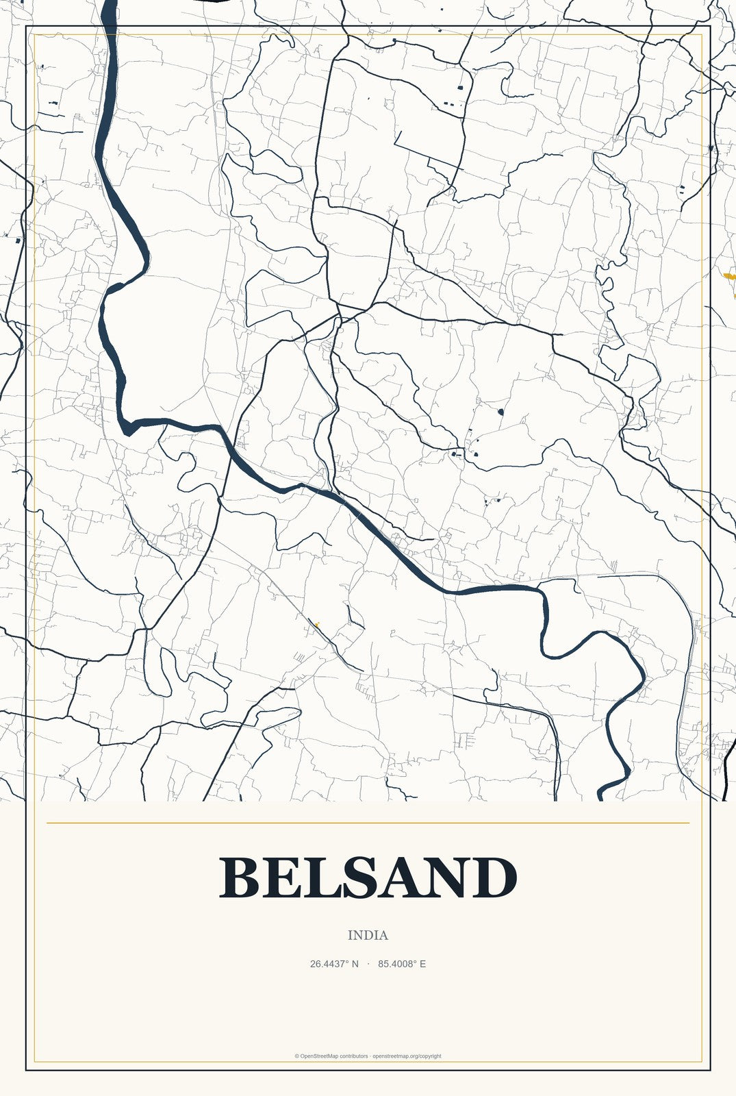 Belsand, India City Map Aluminum Sign in Citrine Modern style