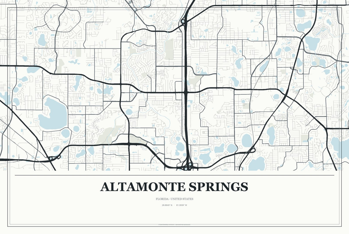 Altamonte Springs, Florida City Map Aluminum Sign in Gallery Air style
