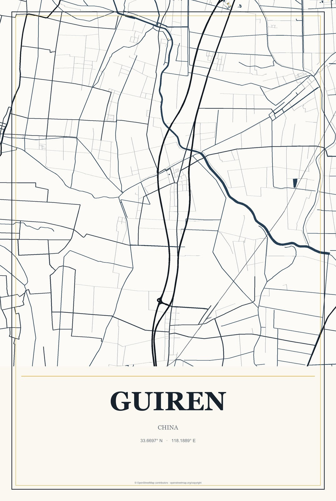 Guiren, China City Map Aluminum Sign in Citrine Modern style