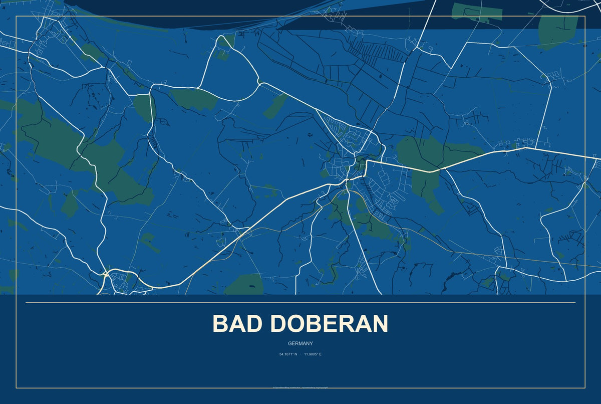 Bad Doberan, Germany City Map Aluminum Sign in Harbor Cobalt style