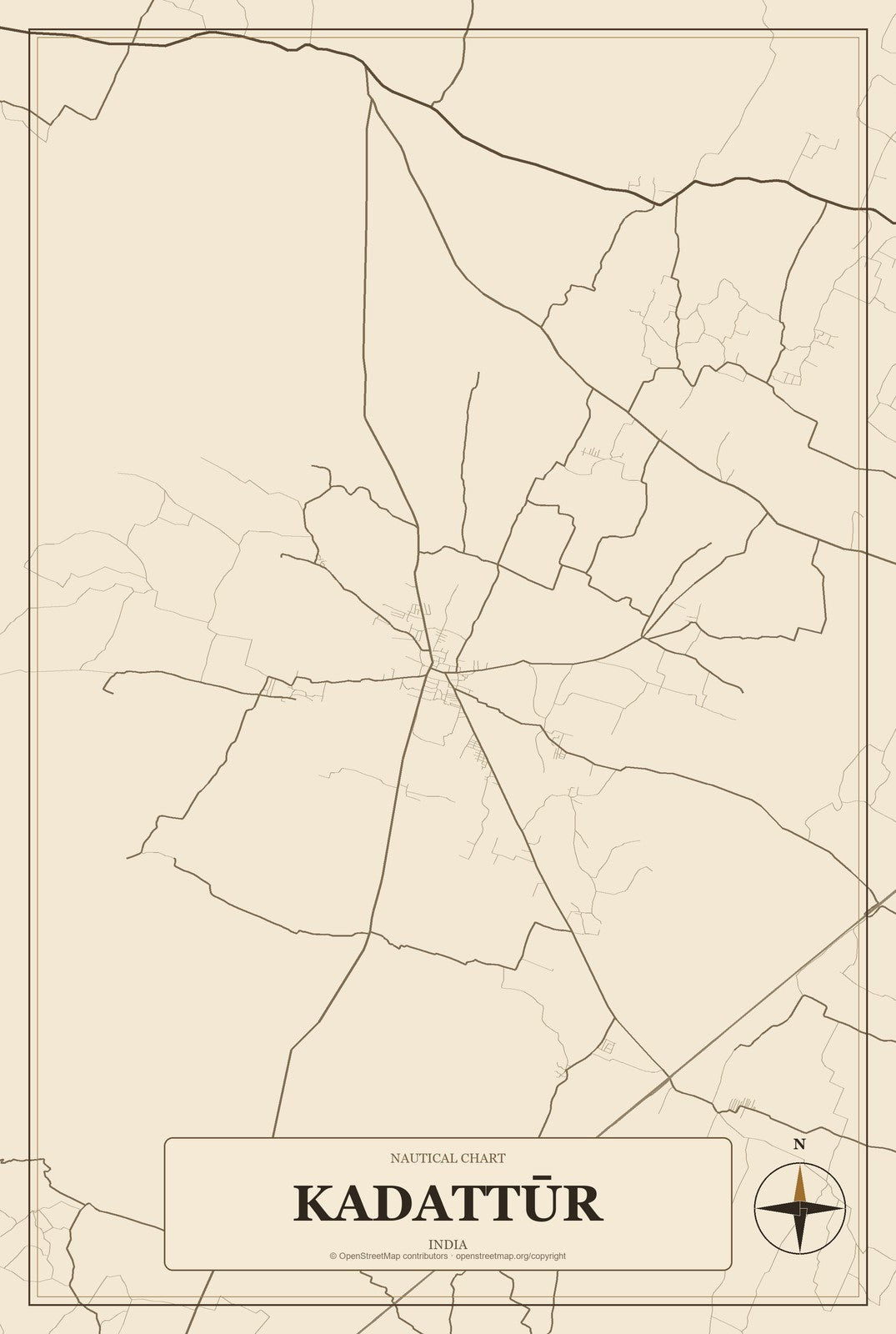 Kadattūr, India City Map Aluminum Sign in Heritage Nautical style