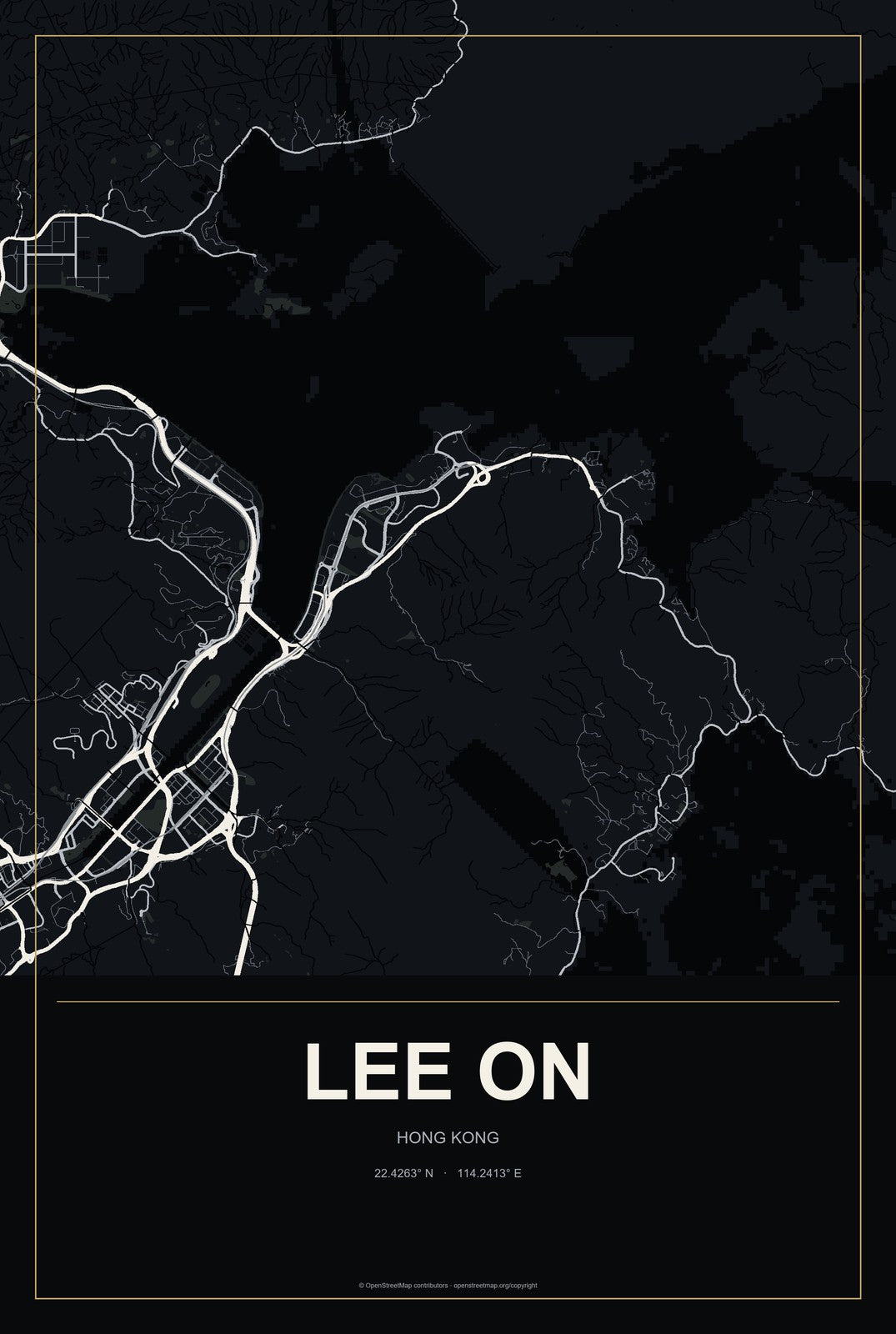 Lee On, Hong Kong City Map Aluminum Sign in Metropolitan Noir style