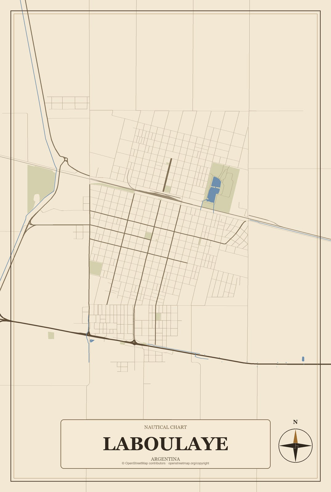 Laboulaye, Argentina City Map Aluminum Sign in Heritage Nautical style